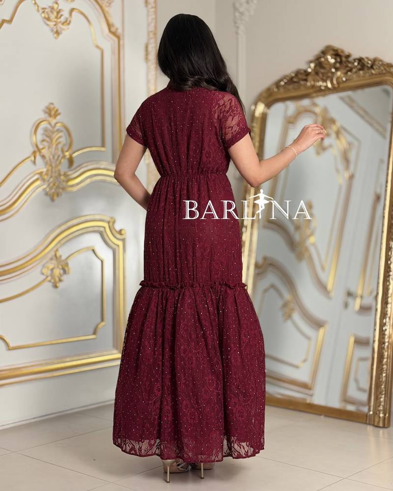 Burgundy lace dress with front buttons