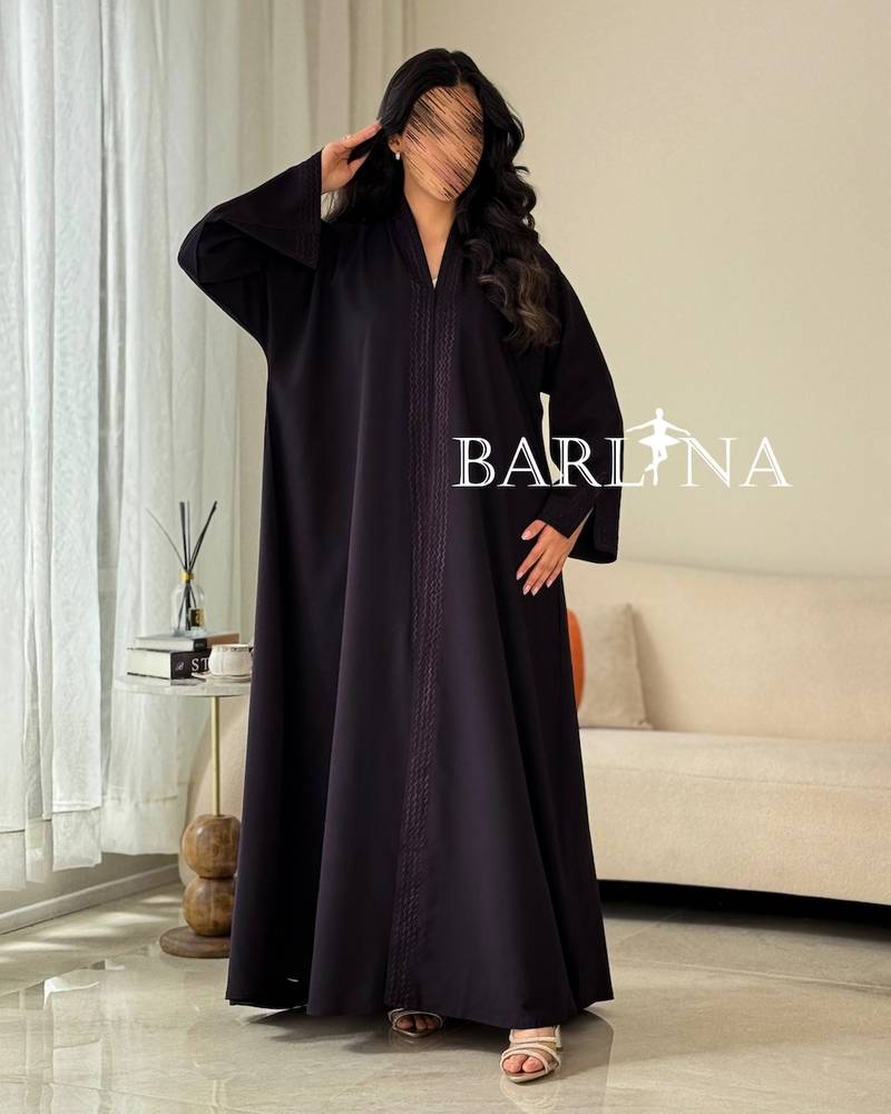 Purple abaya with embroidery on the collar and sleeves