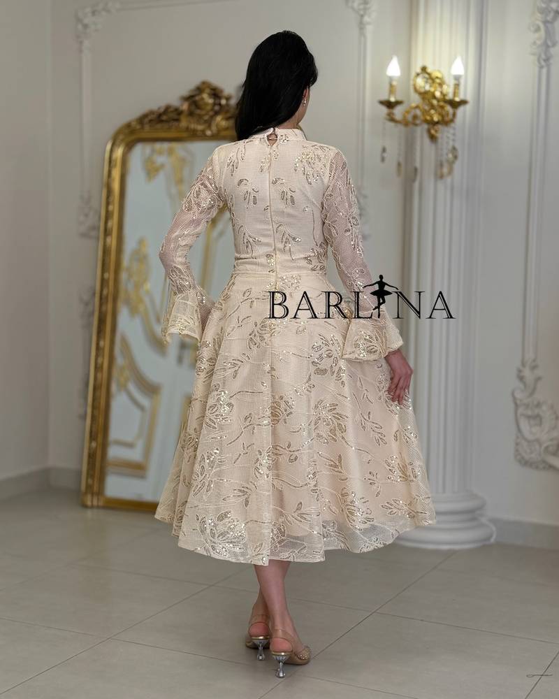 midi dress with luxurious gold embroidery