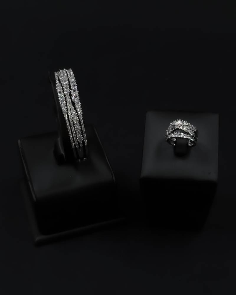 Multi-layered zircon bracelet and ring
