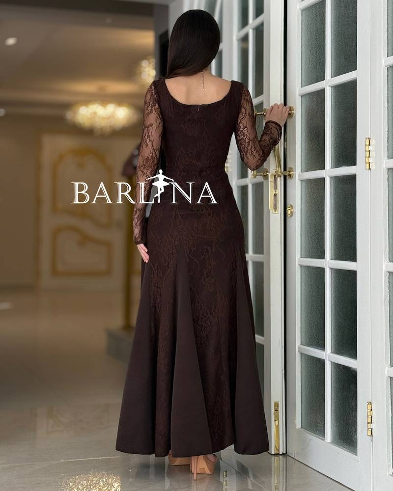 Soft brown lace dress with hem detailing