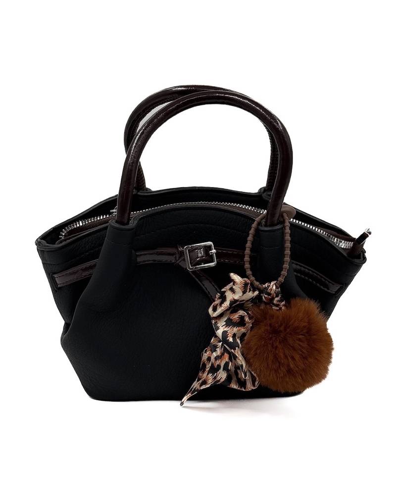 An elegant handbag adorned with a soft fur trim