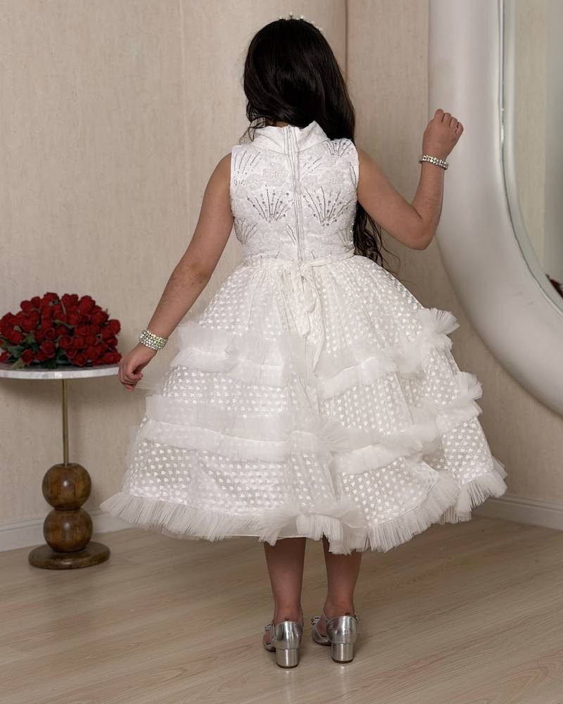 Royal white girl's dress with a wide design