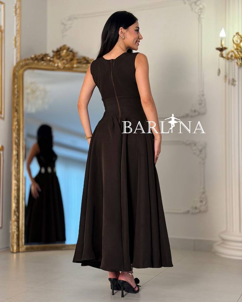 Dark brown dress with embroidered crystals