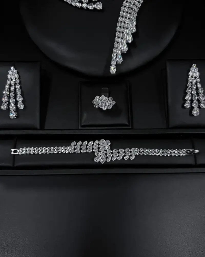 An accessory set adorned with elegant crystals and stones