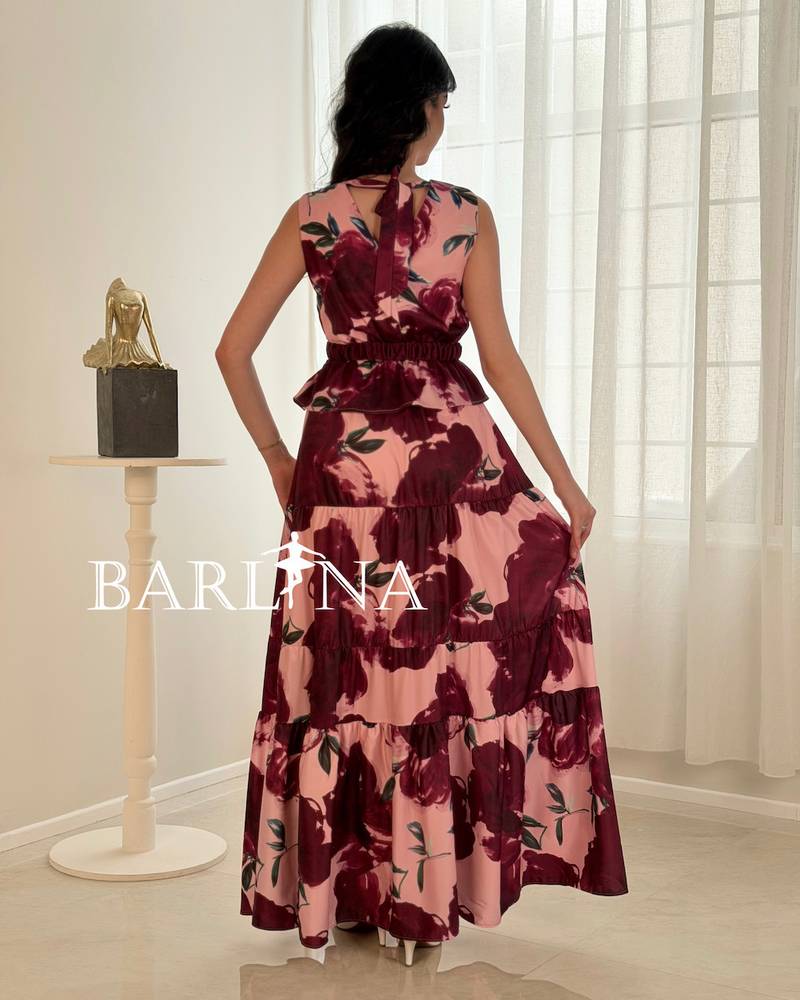 Pink maxi dress with floral print