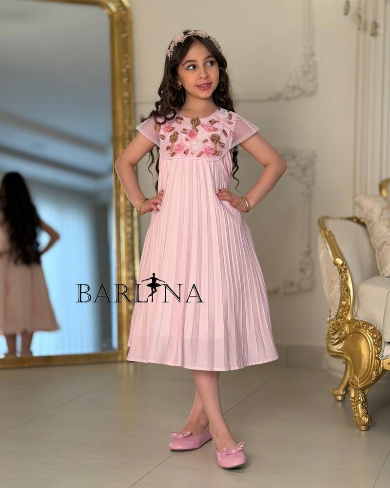 A soft girl's dress with floral embroidery