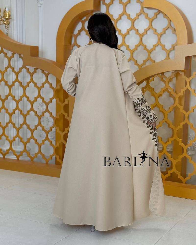 Beige jalabiya with a long embroidered skirt