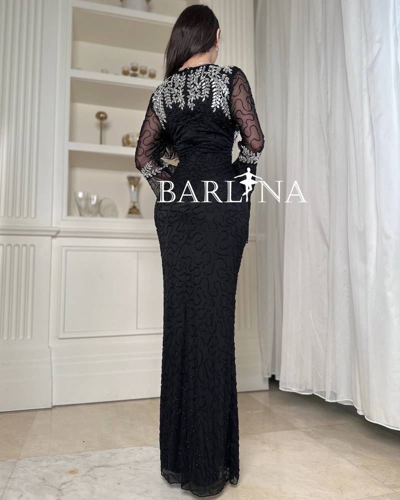 Black dress with elegant silver embroidery