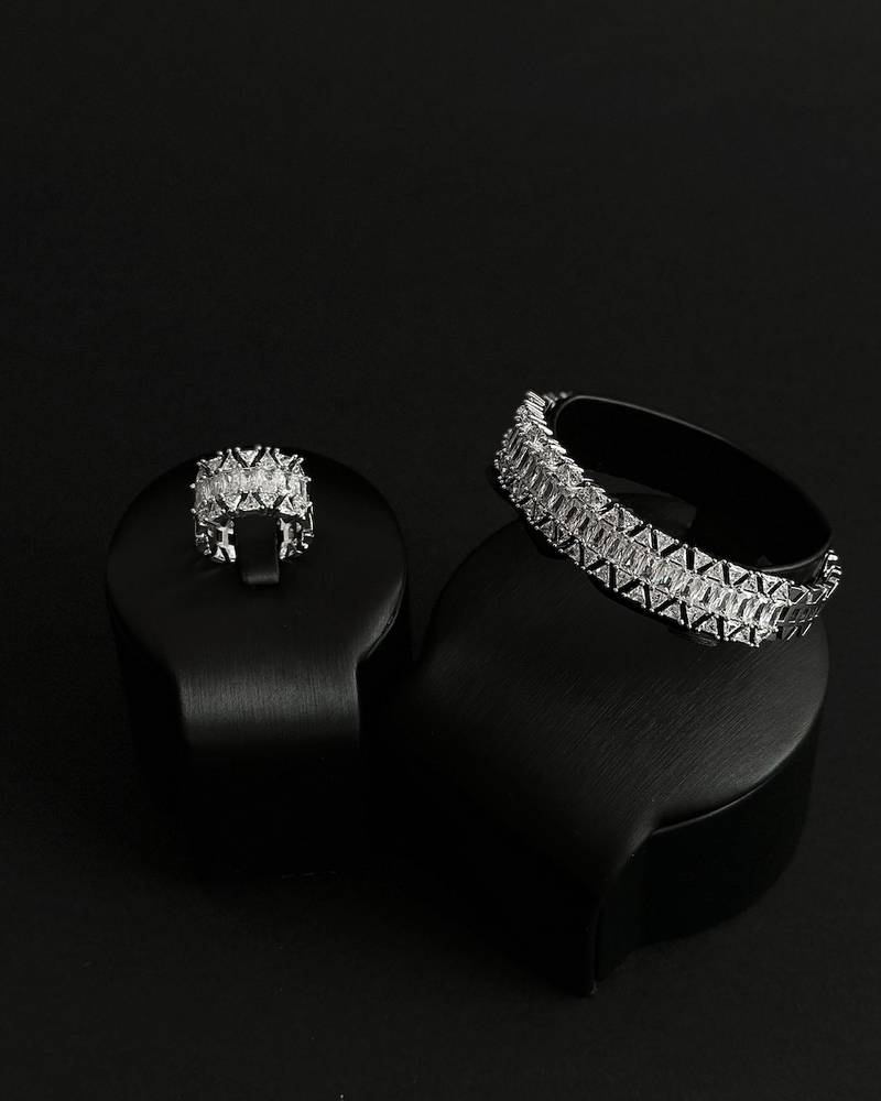 Elegant geometric design bracelet and ring set