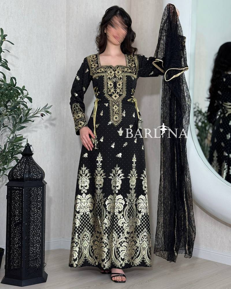 Luxurious jalabiya with sheer lace trim
