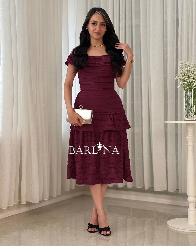  midi dress with soft layers