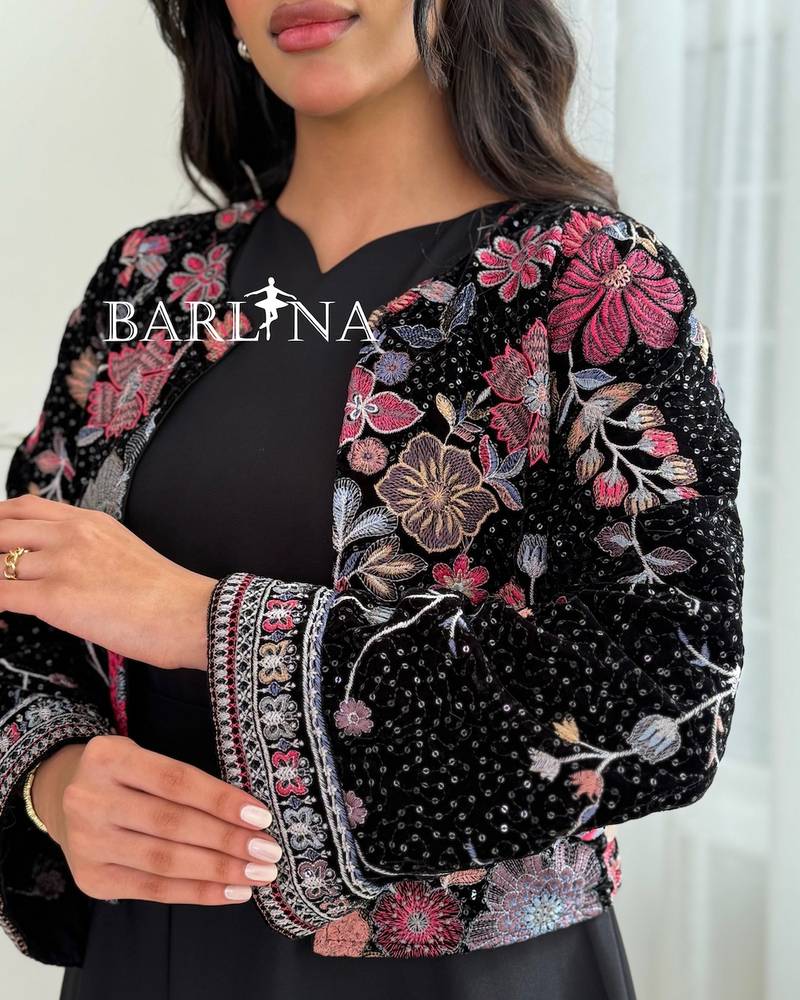 Black jalabiya with a short embroidered jacket