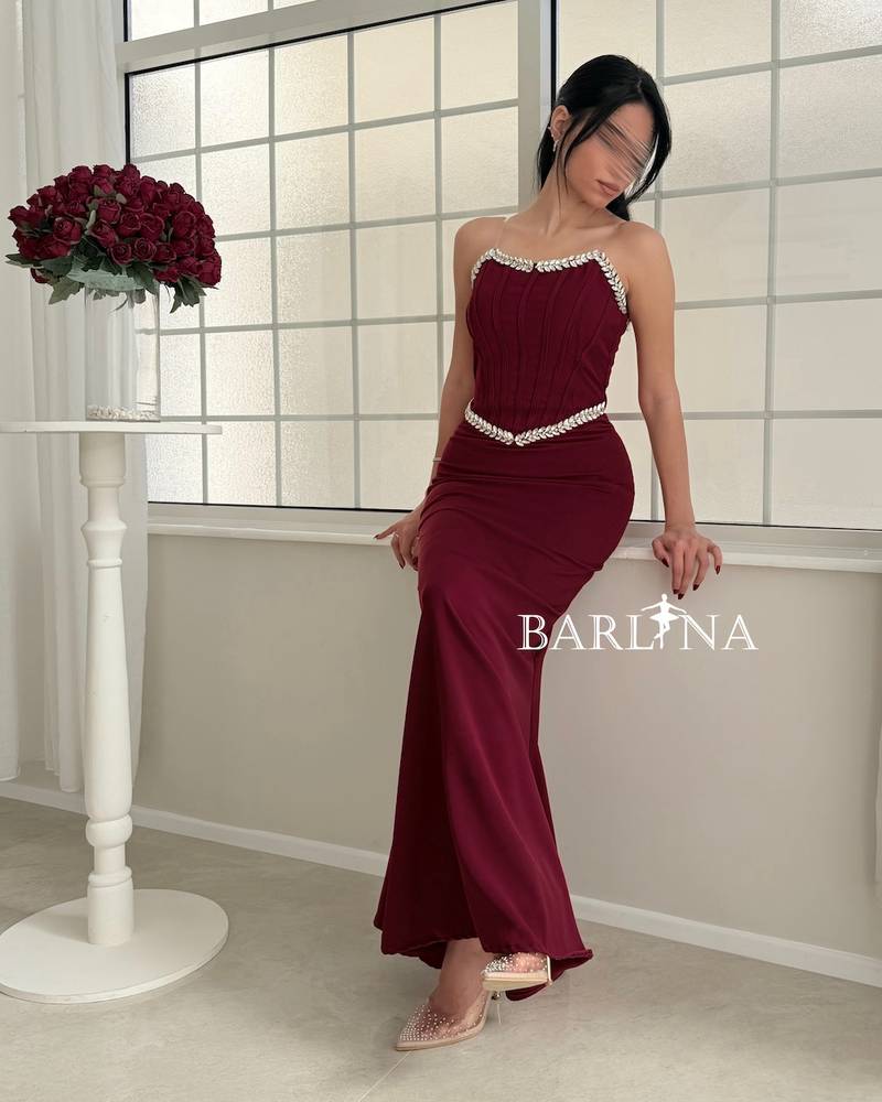 Burgundy corset dress with crystal details