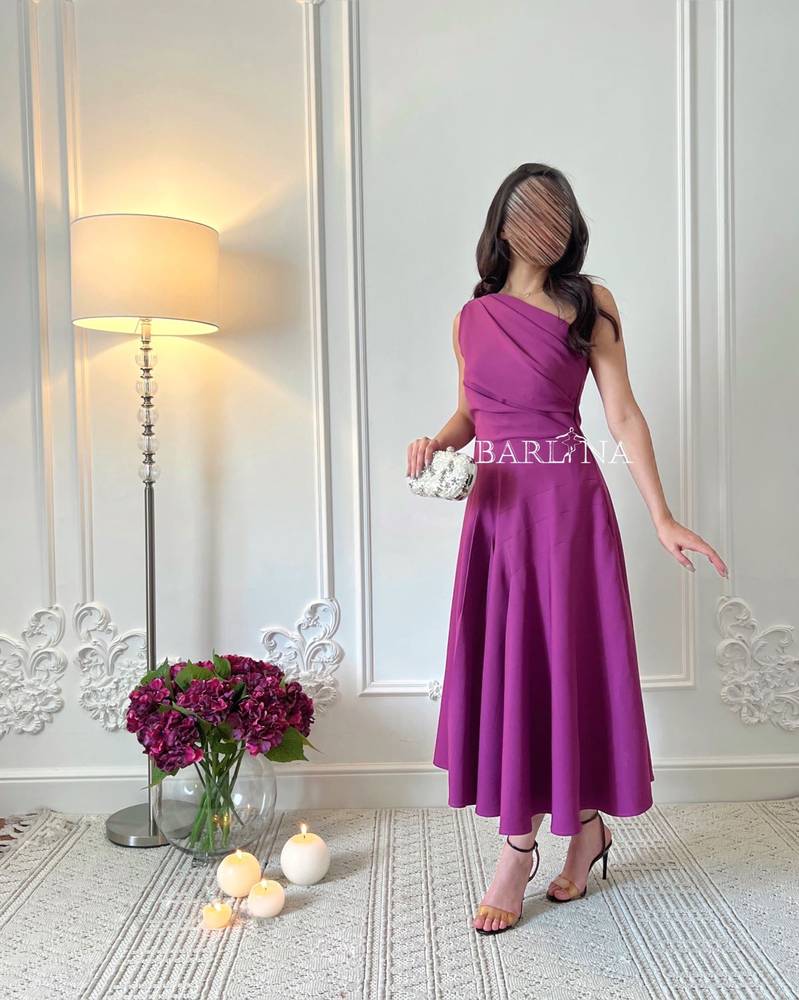 Dark purple dress with a side chiffon shawl