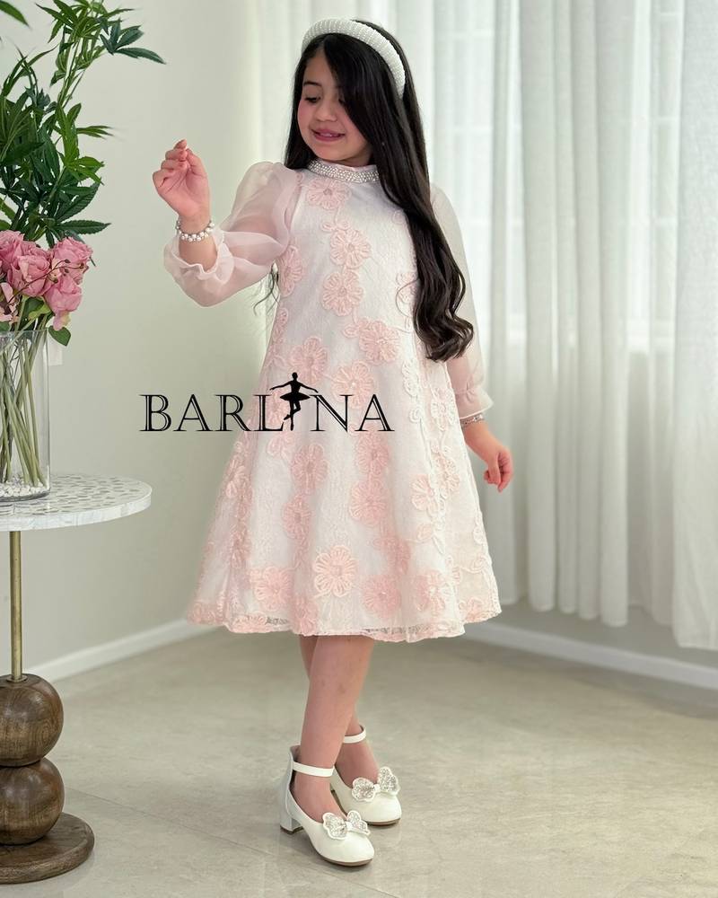 Girls' floral dress with sheer sleeves
