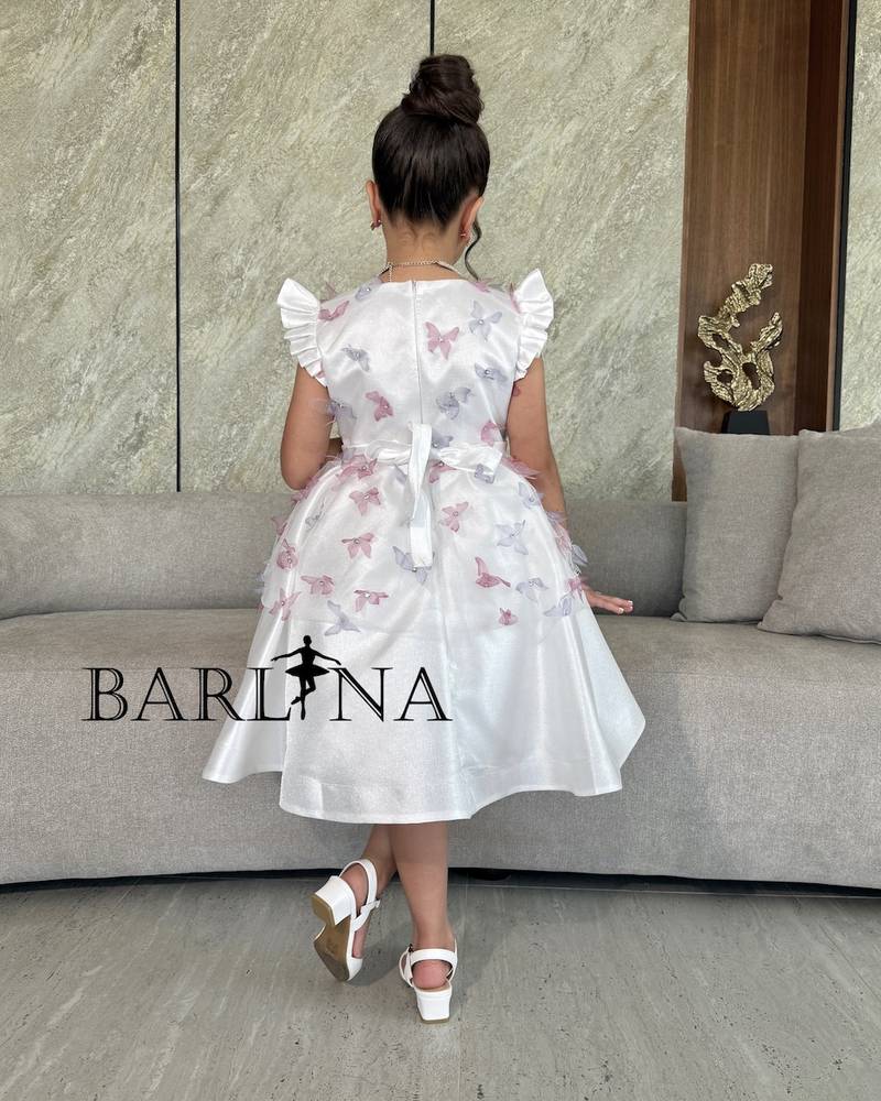 Girls' white dress with soft colorful butterflies