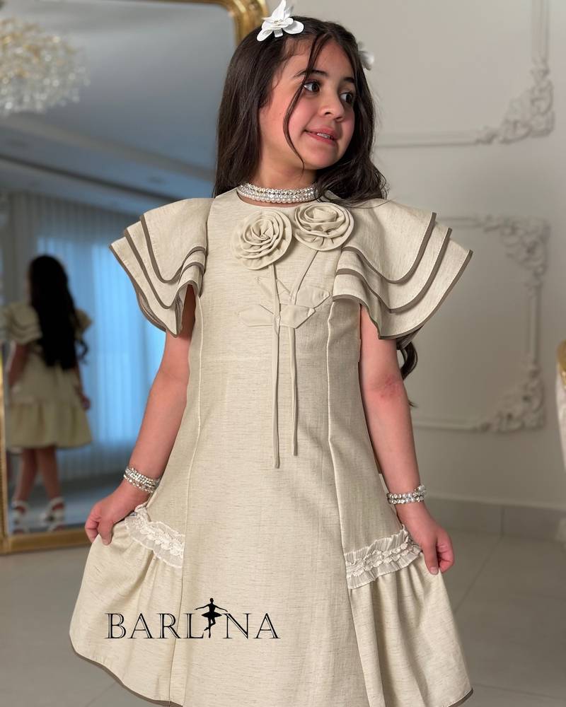 Girls' dress with butterfly sleeves and ruffles