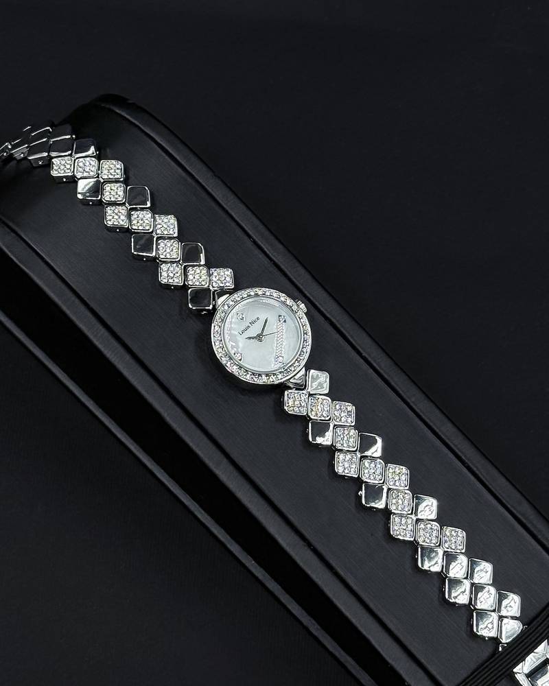 A women's watch with elegant, shimmering details.