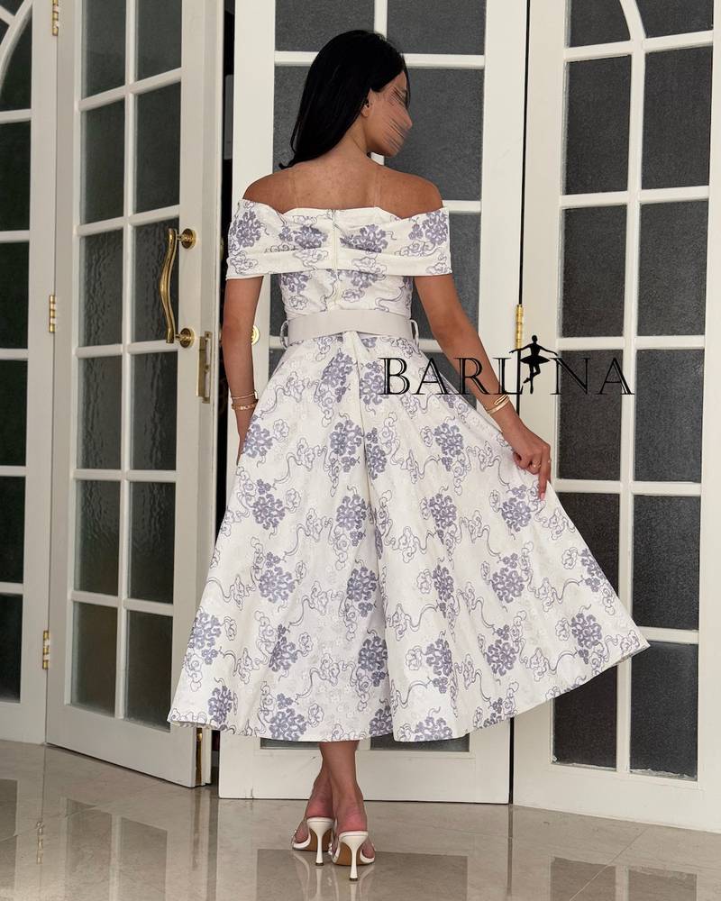Soft off-shoulder flared floral dress