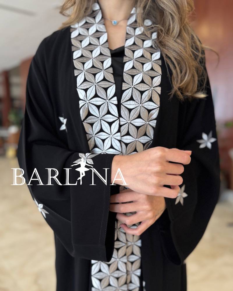 Royal black abaya with geometric embroidery