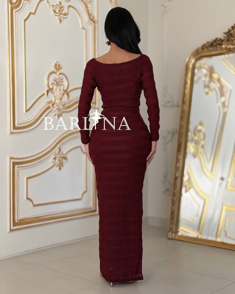 Burgundy maxi dress with long sleeves