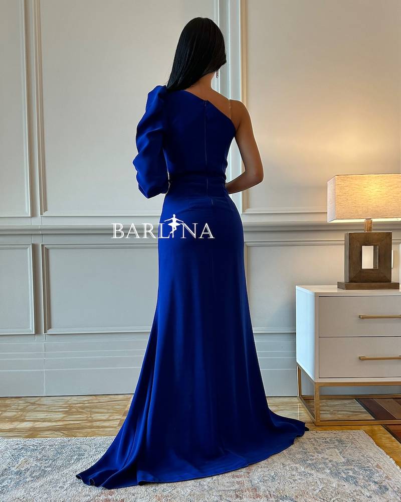 Blue one shoulder long sleeve dress