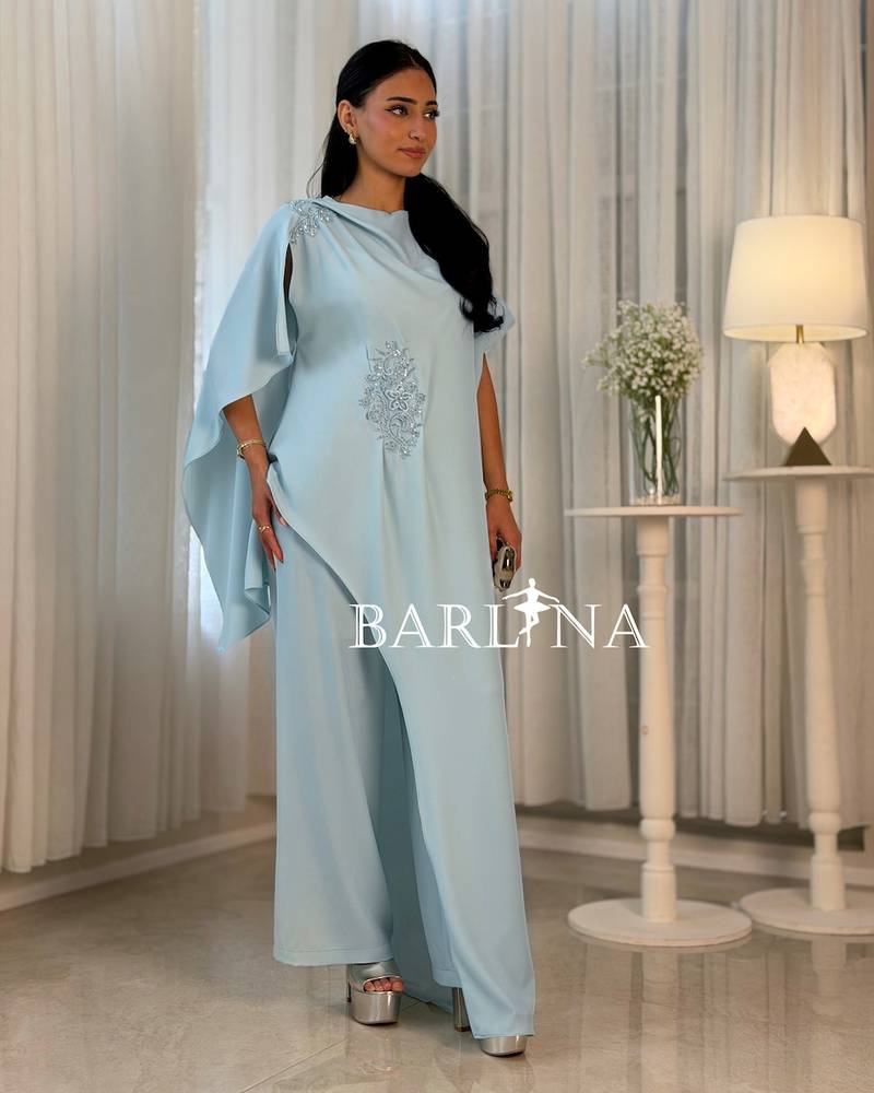 Elegant sky blue set with delicate embroidery