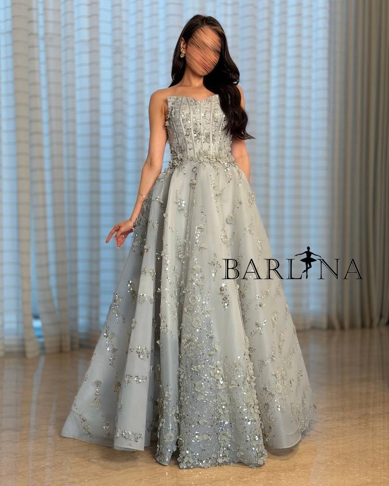 Gray evening corset dress with sequin accents