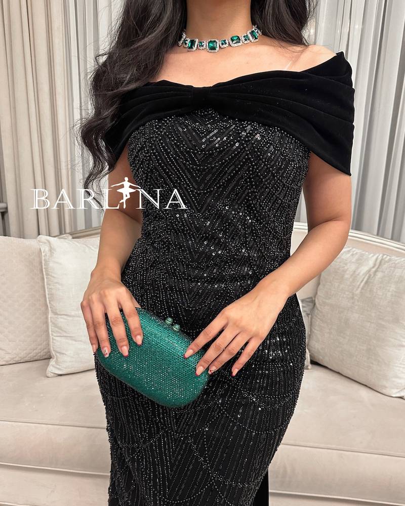 Black evening dress with shiny details