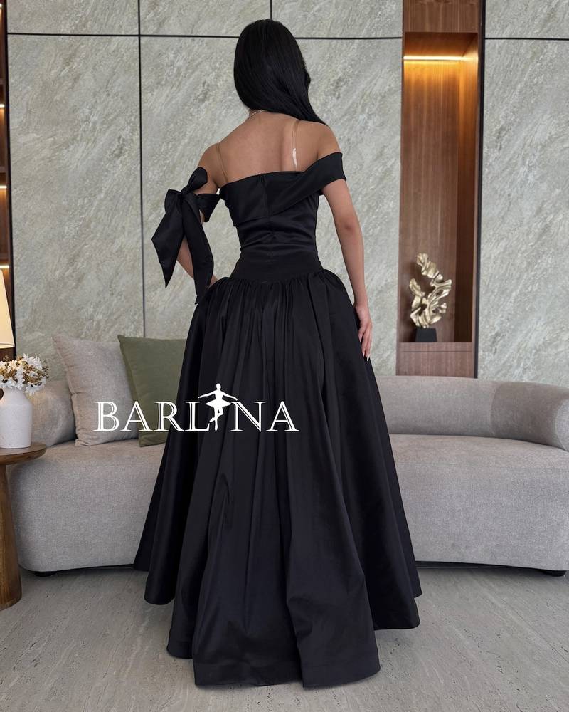 Black royal dress with knotted shoulders