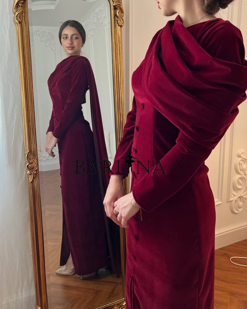 Elegant burgundy velvet dress