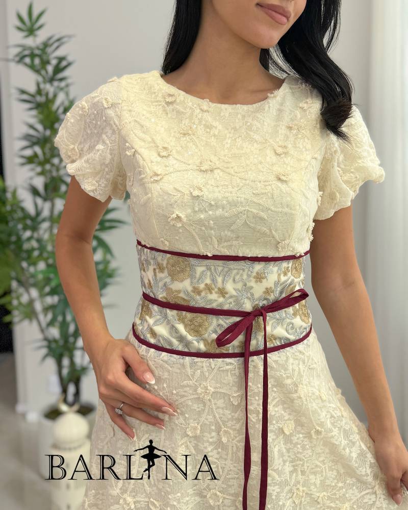 Soft white lace jalabiya with a belt