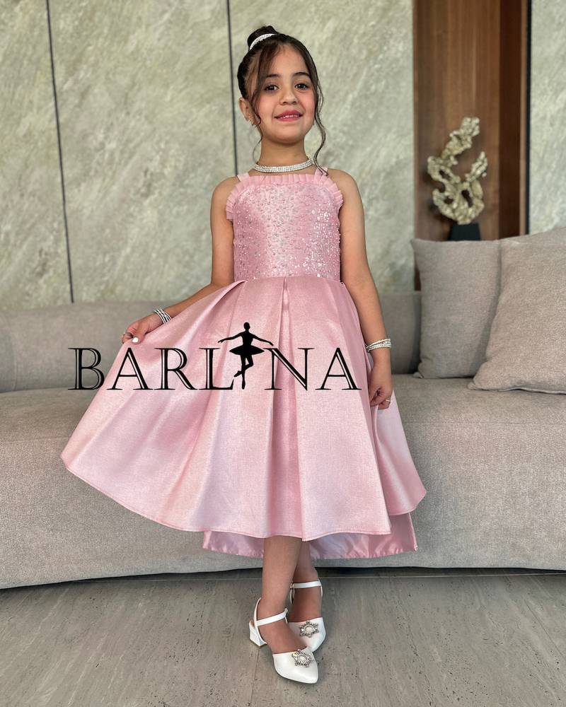 Girls' pink glitter dress with sparkly embroidery