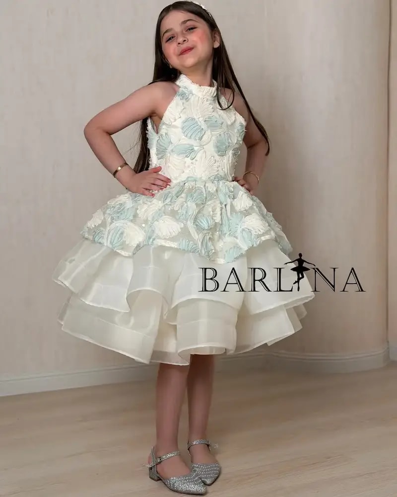 Girls’ off-white ruffled puffy dress