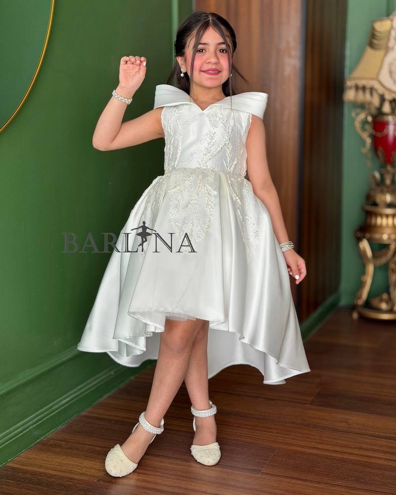 Girls’ white evening dress with a high-low design
