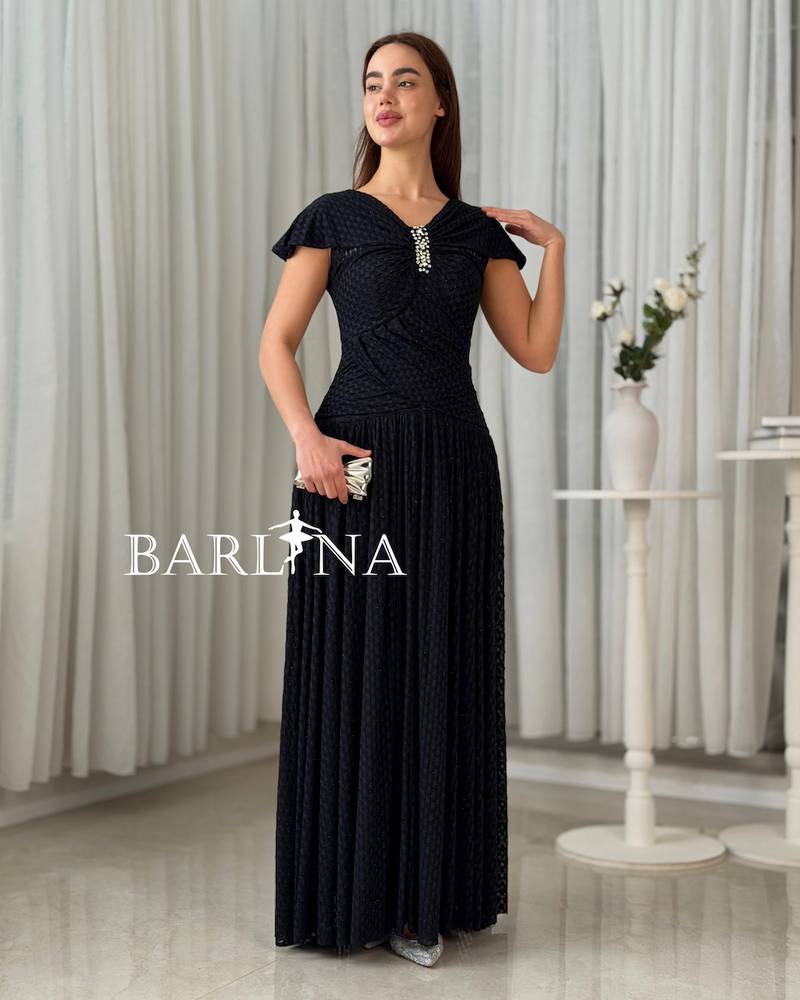 Long black dress with elegant crystal detailing