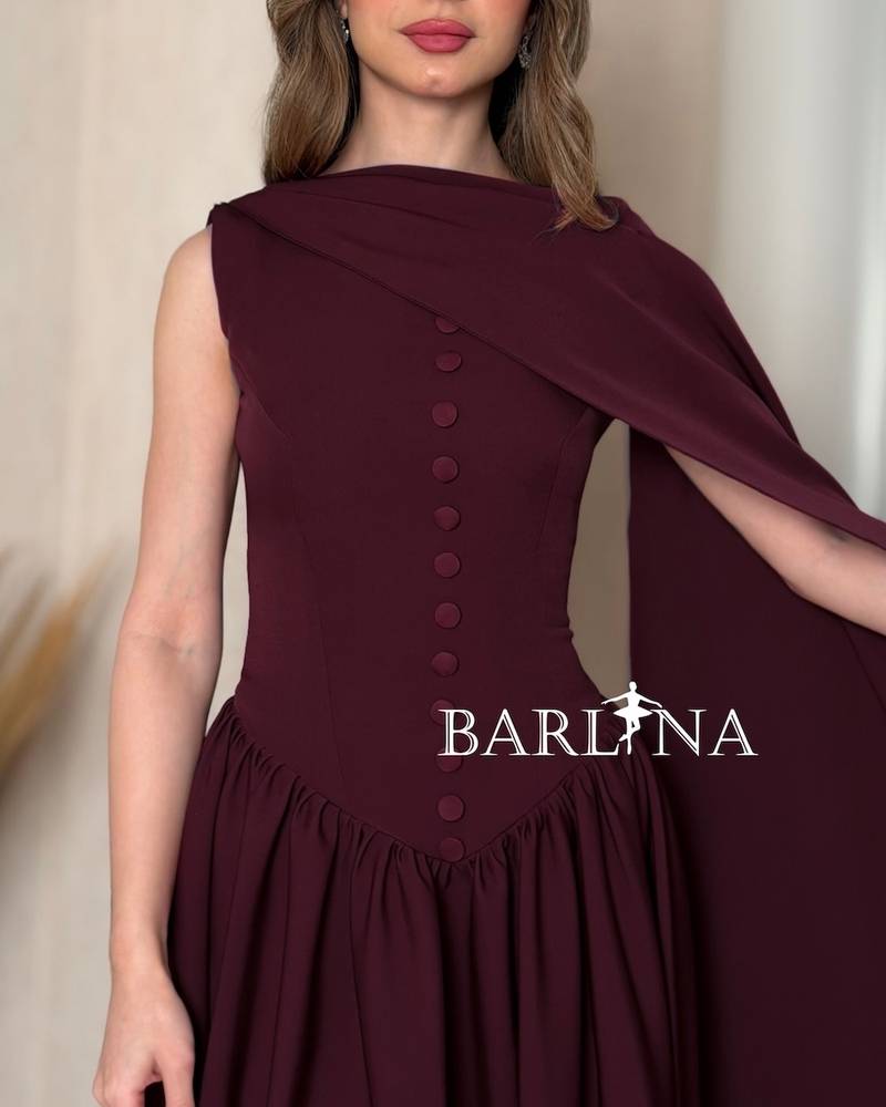 Soft burgundy midi dress with front buttons
