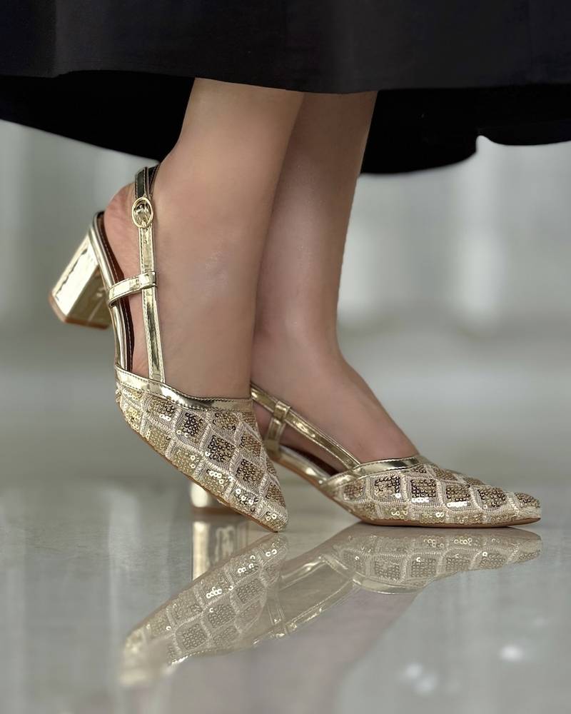 Women's mid-height sequined heel