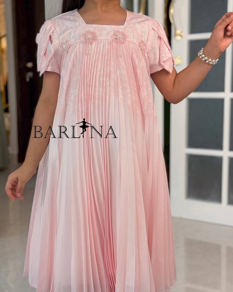 Girls' dress with pleats and ruffled sleeves