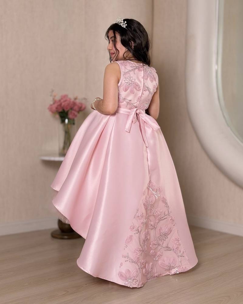Pink girls' evening dress with luxurious embroidery