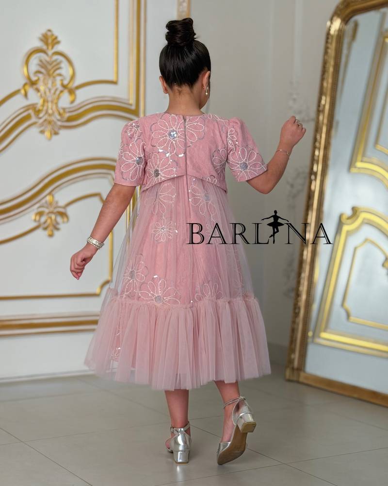 Pink girls' dress with tulle back
