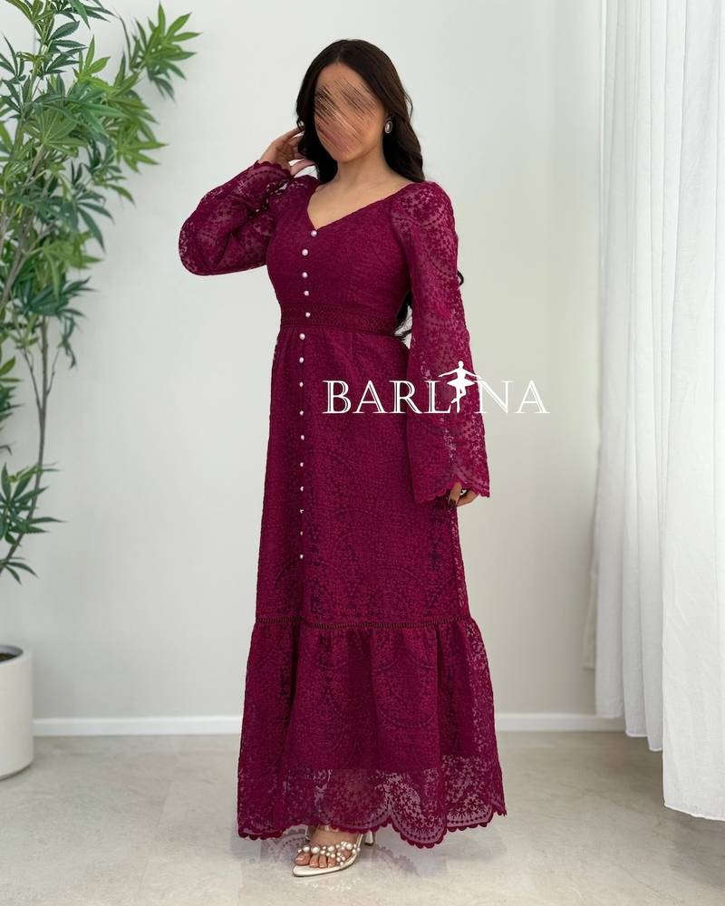 Women's fuchsia lace dress with front buttons