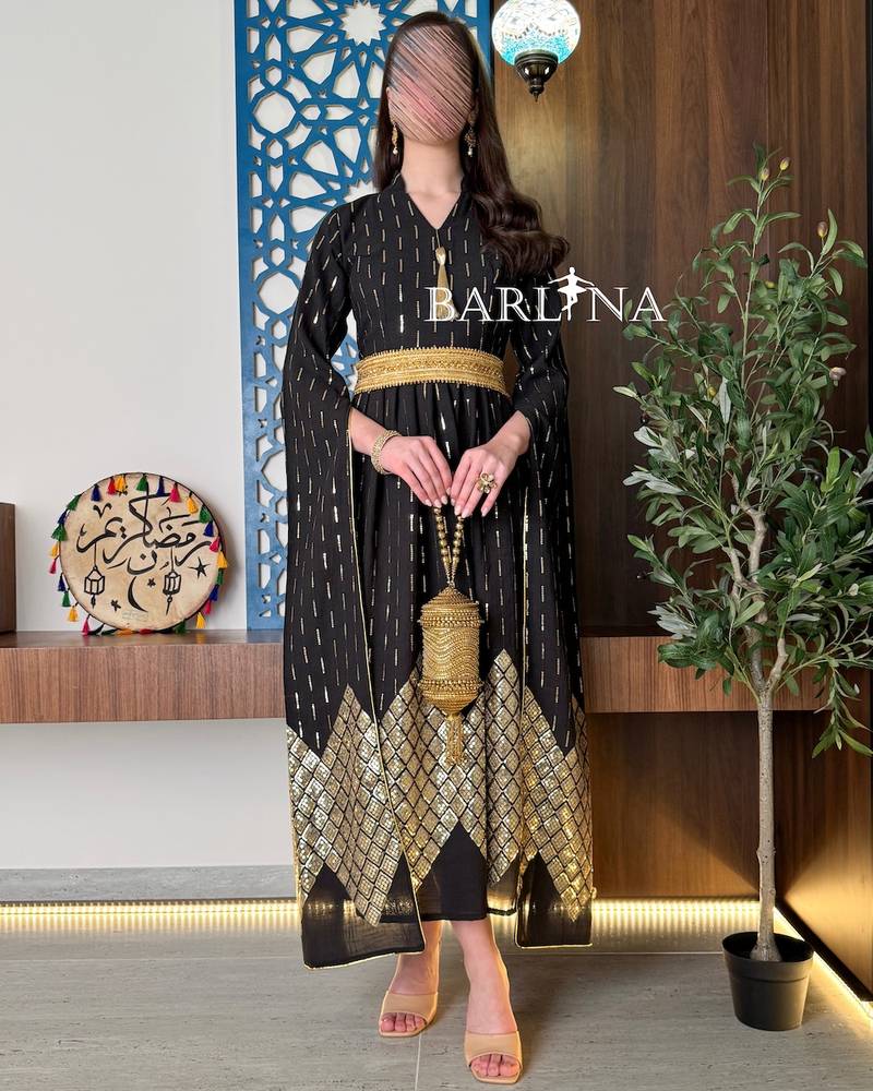Elegant black jalabiya with shiny sequins