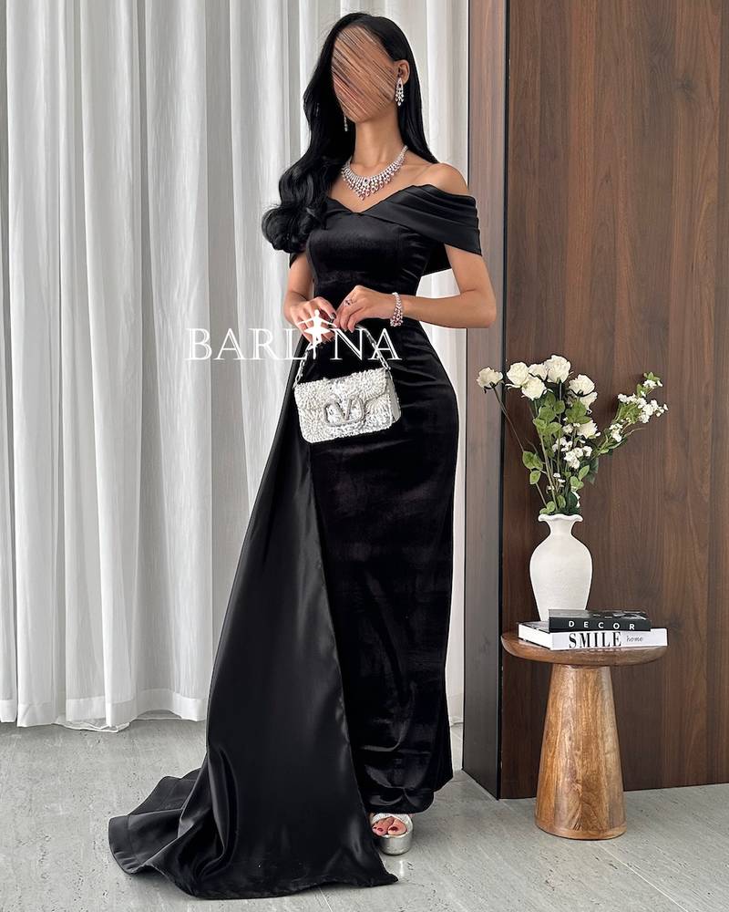 Black Velvet Evening Dress with Dropped Sleeves