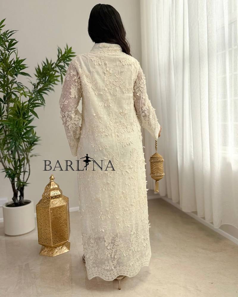 Light beige jalabiya with mandarin collar