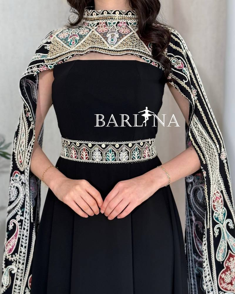 Black jalabiya with a separate embroidered cape