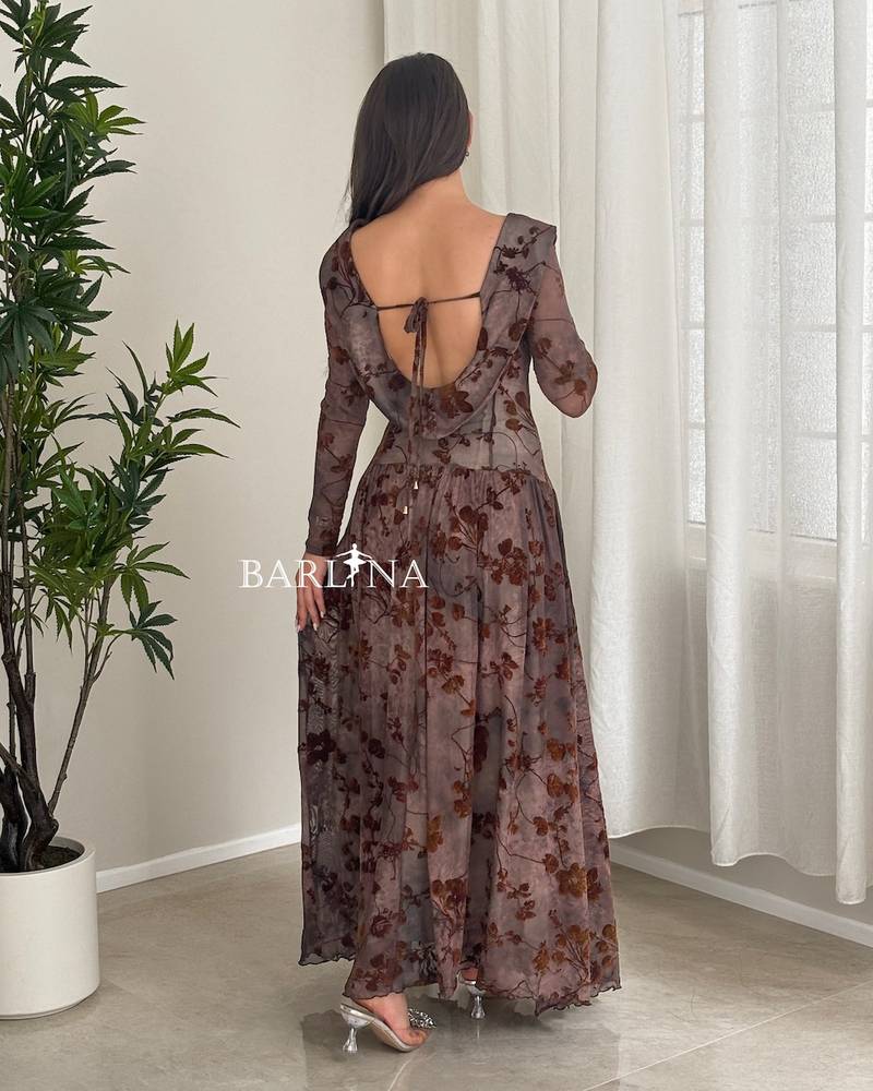 Brown floral dress with an open back