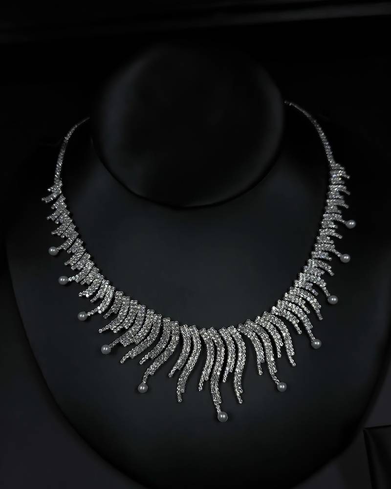 A luxurious set studded with crystals and pearls