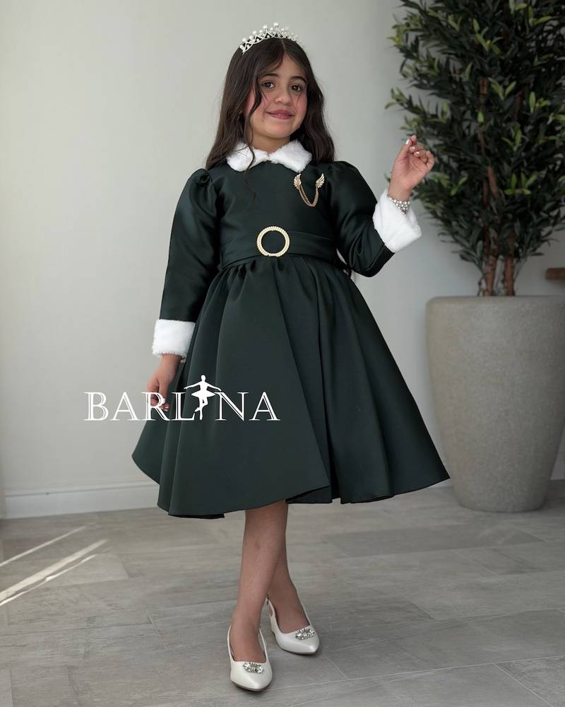 Girls' olive winter dress with fur details
